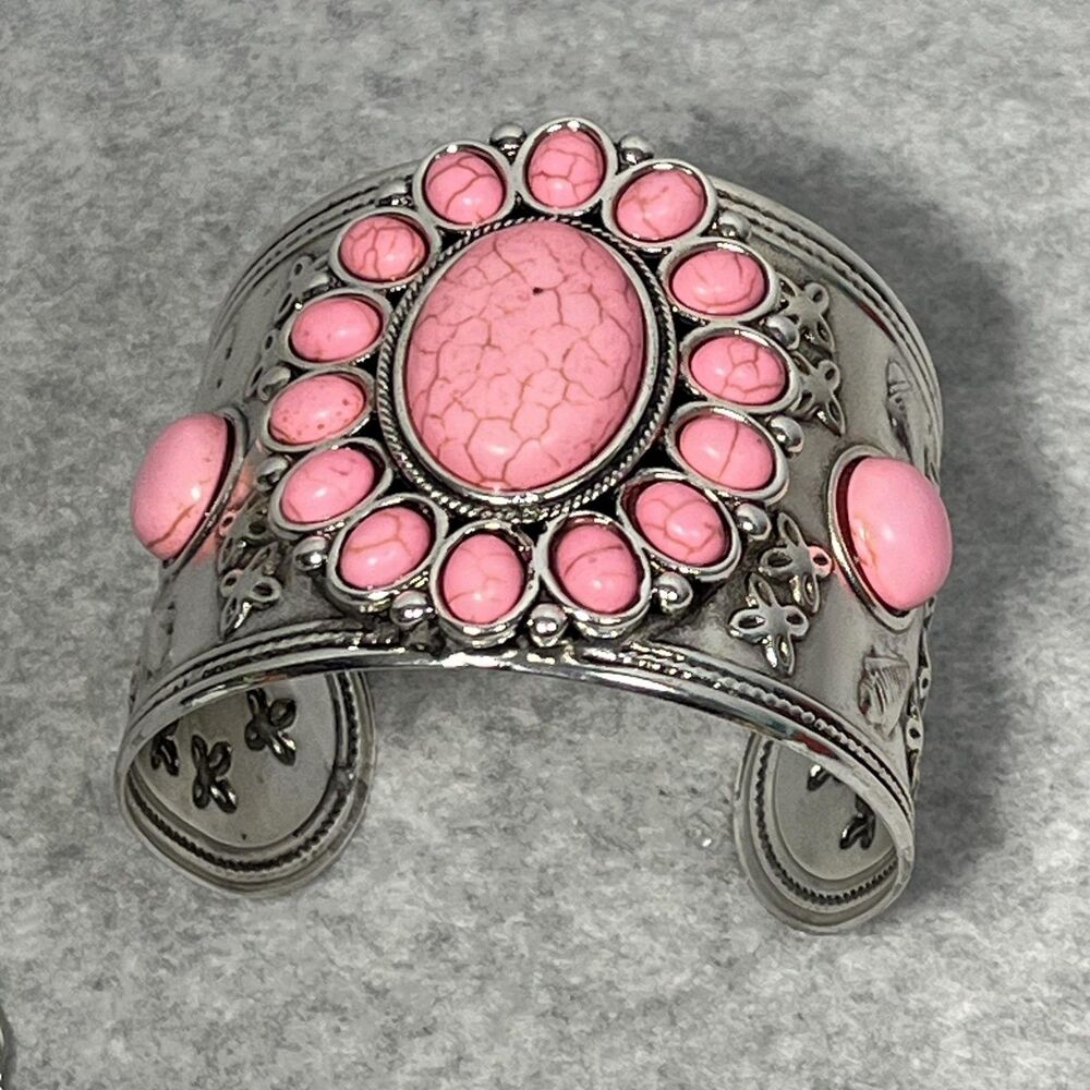 Howlite Jewelry Set Flower Earrings Cuff Bracelet Pendant Necklace Western Boho‎ - Picture 7 of 16